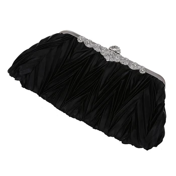 

LJL-Satin Pleat Black Bridal/Evening/Party Clutch Handbag w/ Rhinestones Style