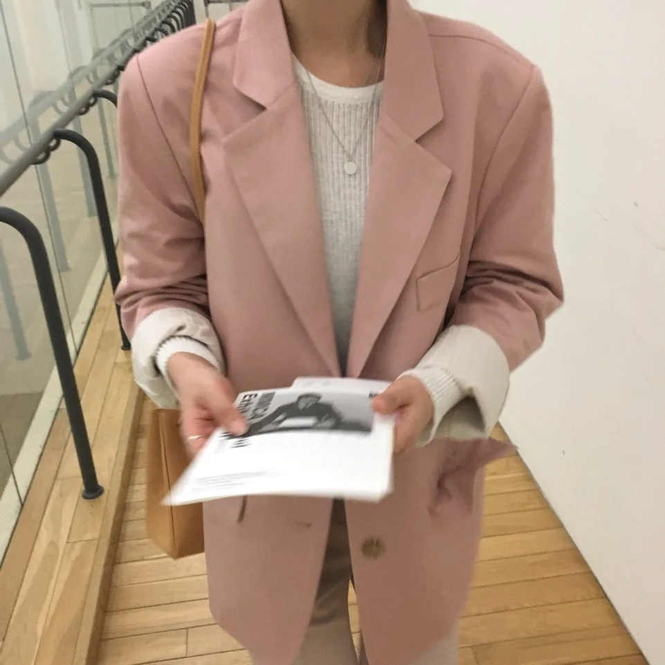 Южная Корея нежный светильник в клетку розовый комплект из двух кнопка записная книжка С ПЕРЕПЛЕТОМ с Slim Fit пиджак Для женщин