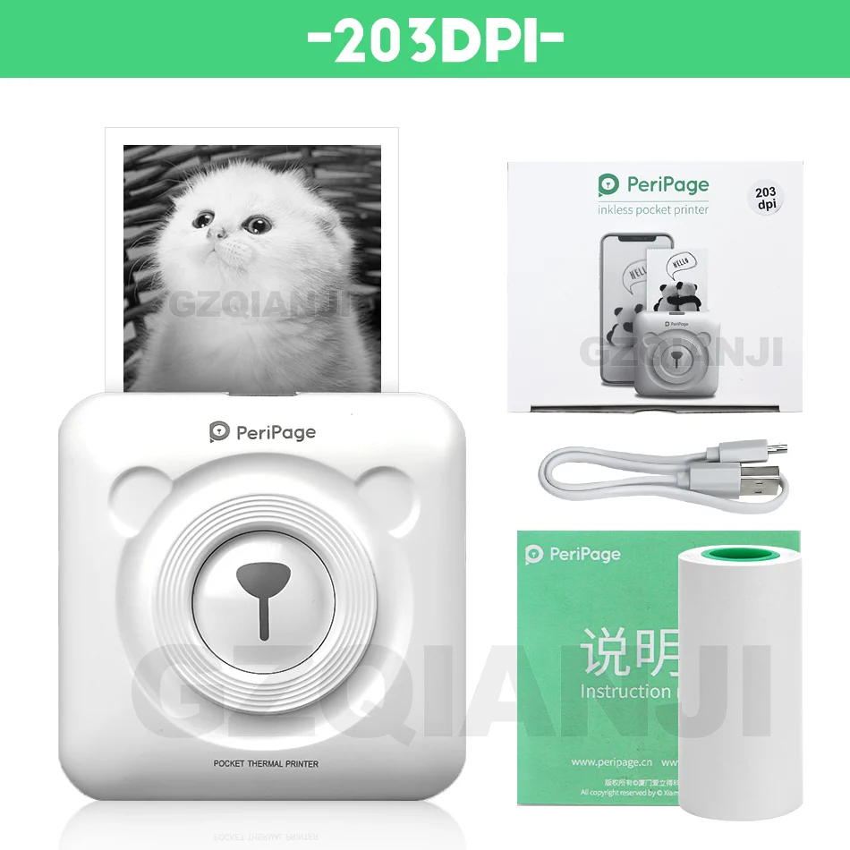 304 dpi Peripage мини фото Bluetooth принтер карманный фотопринтер для мобильного телефона Android и iOS подарки для детей и женщин - Цвет: 203dpi White Printer