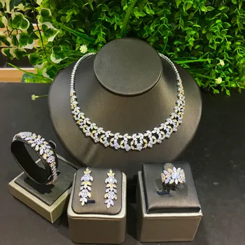 

TIRIM Dubai Luxury Elegant Bridal Necklace Set for Women Cubic Zirconia Wedding Jewelry Sets For Brides Accessories jewelri
