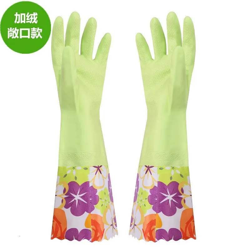 flower and velvet Перчатки для мытья посуды, для кухни, утолщенные, резиновые, латексные, водонепроницаемые, пластиковые, цементные, резиновые, для дома - Цвет: flower and velvet