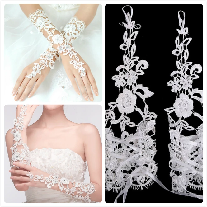 Длинные свадебные перчатки цвета слоновой кости белые перчатки для невесты девушки вечерние без пальцев кружевная Перчатка Дамы Цветок guantes Свадебные аксессуары K5