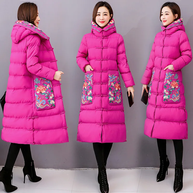 

2019 Autumn And Winter National Wind Cotton Overcoat Women's Mid-length Slim Fit Slimming Retro Chinese-style down Jacket Cotton