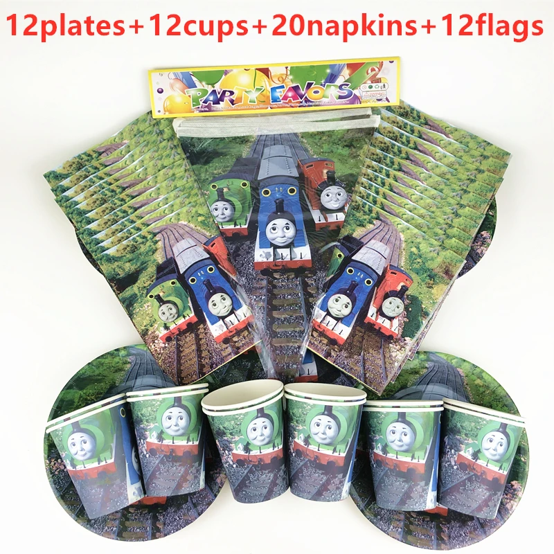

New 56pPcs Thomas Train Theme Disposable Tableware Kids Boy Birthday Party Decoration Paper Plate+Cup+Napkin+Flags Supplies