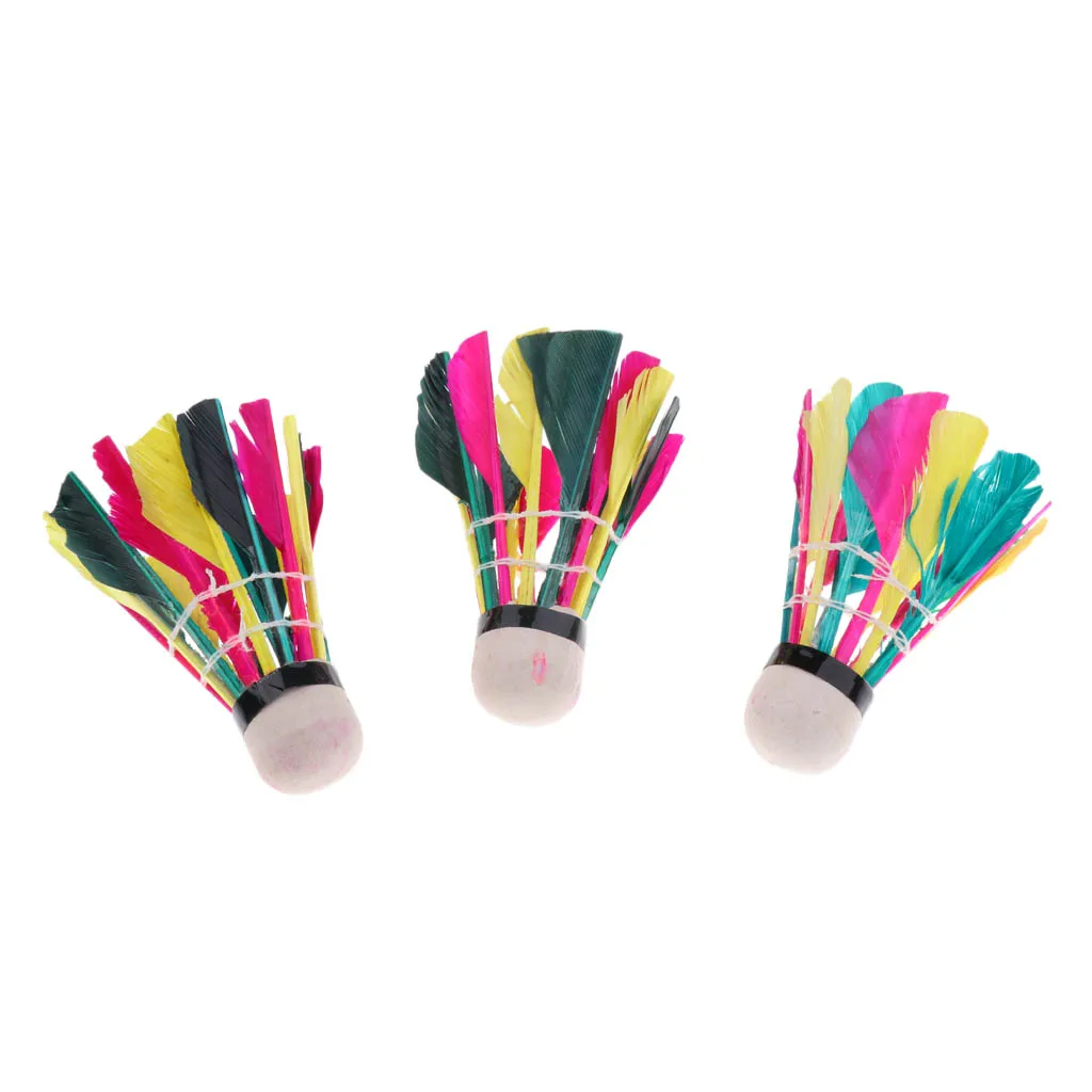 3 Pcs Feather Badminton Shuttlecocks Balls Colorful - kids children