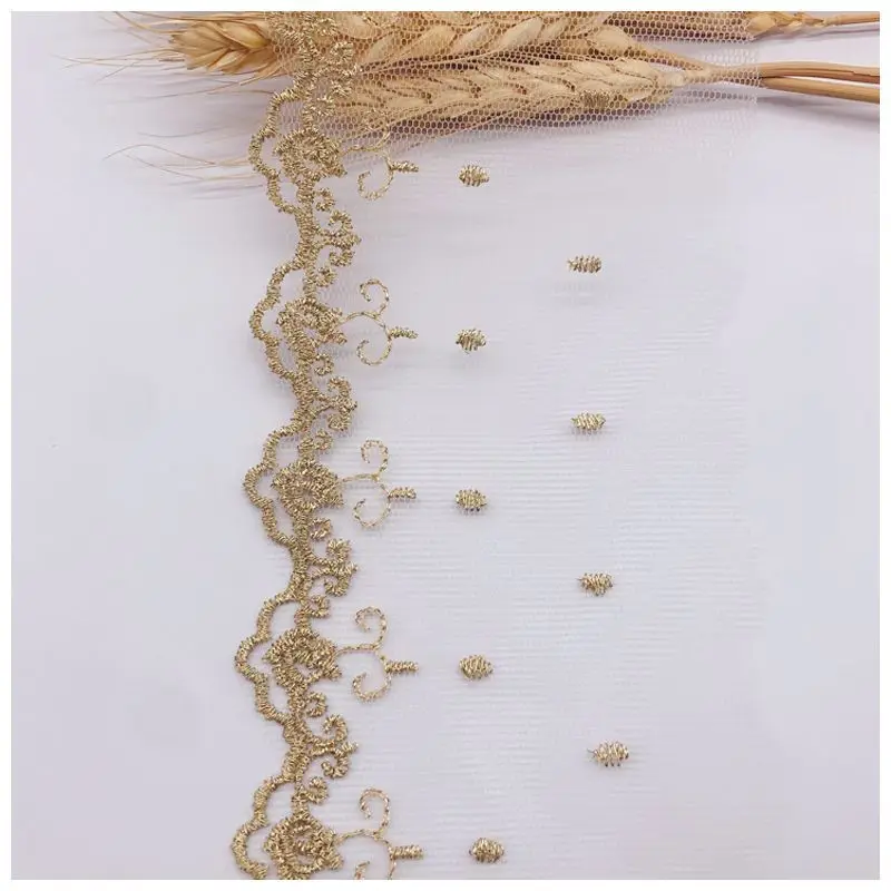 

7.9cm Exquisite Mesh Embroidered Golden Thread Rose Dot Tulle Fabrics DIY Skirt Hat Sewing Garment Accessories