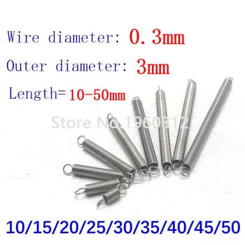 

10Pcs 304 Stainless Steel Dual Hook Small Tension Spring Hardware Accessories Wire Dia 0.3mm Outer Dia 3mm Length 10-50mm
