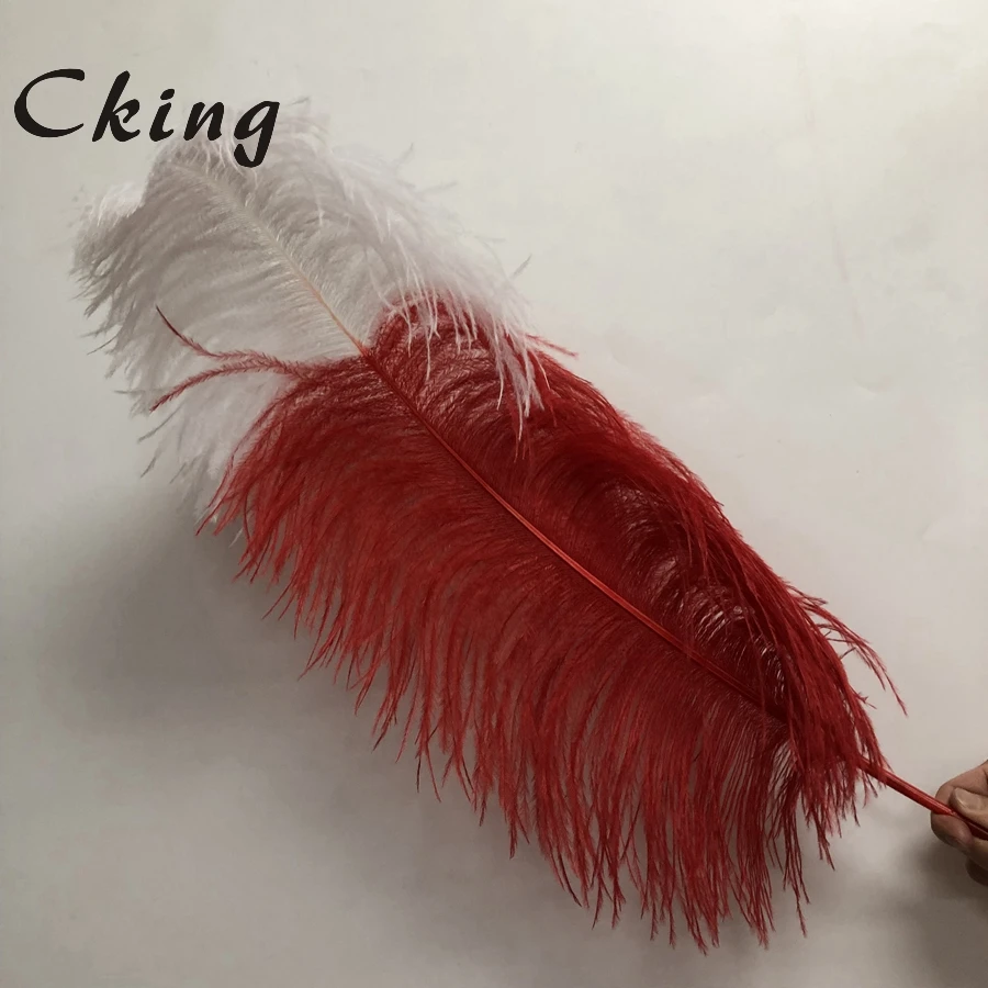 Cking two tone Ostrich feathers 55-60cm long real ostrich wedding feather red+white tips party hotel home decorations