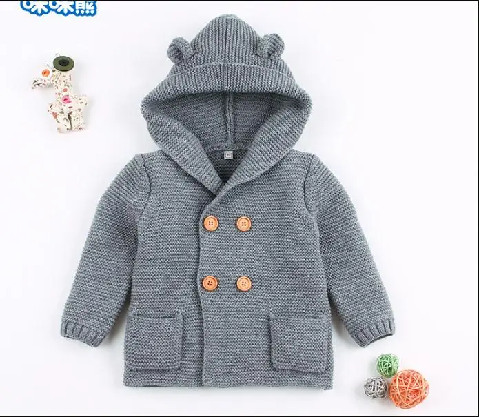 Focusnorm Новая мода на возраст от 0 до 24 месяцев Одежда для маленьких мальчиков и девочек свитер осень-зима с длинными рукавами куртка с капюшоном однотонные милые теплые Вязание пальто