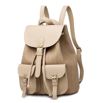 

Vintage String Backpack Women Hasp PU Leather school bag for teenage girls Solid clear back pack Casual travel backpack Female