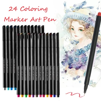 

24 Coloring Fine Paint Marker Art Pen Fineliner Writing Drawing Pen Sketch