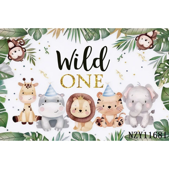 Safari 1st Birthday Backdrop Jungle Tropical Forest Wild One Animal Party Photography Newborn Baby Shower Photo Background Props NZY11681