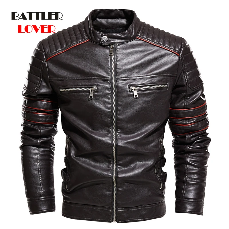 2021 Men Coffee Leather Motorcycle Jacket Fashion Biker Streetwear Warm Coat for Male Slim Fit Autumn Winter Fur Lined Outerwear