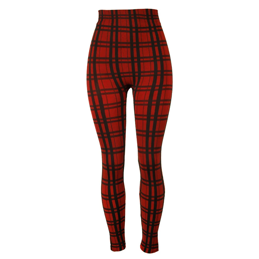 INITIALDREAM 2022 Plaid Print Leggings Women High Elasticity Sexy Woman Pants Plus Size Sporting Fitness Leggins Femme aerie crossover leggings