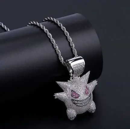 Хип-хоп Стильное мужское ожерелье Gengar Ожерелье Ретро хип-хоп подвеска с покемоном кубический циркон медное ожерелье ледяная цепочка мужской подарок