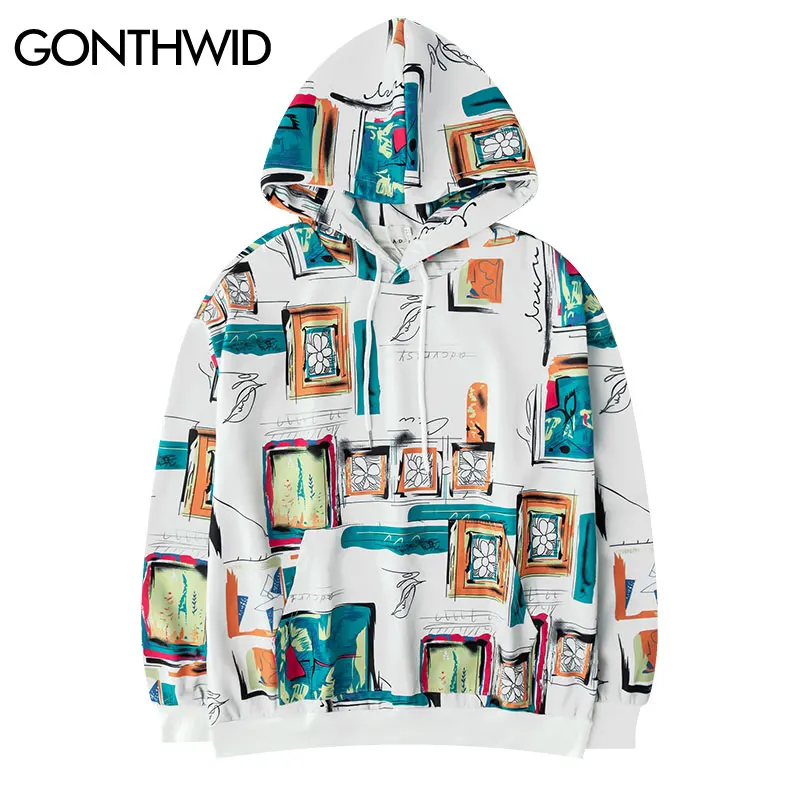 

GONTHWID Harajuku Colorful Graffiti Print Thin Pullover Hooded Sweatshirts Hoodies Streetwear Hip Hop Fashion Casual Hoodie Tops
