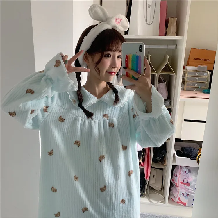 Ночные рубашки для женщин Kawaii ночная рубашка с длинным рукавом удобная женская одежда для сна плотная Домашняя одежда Повседневная зимняя шикарная