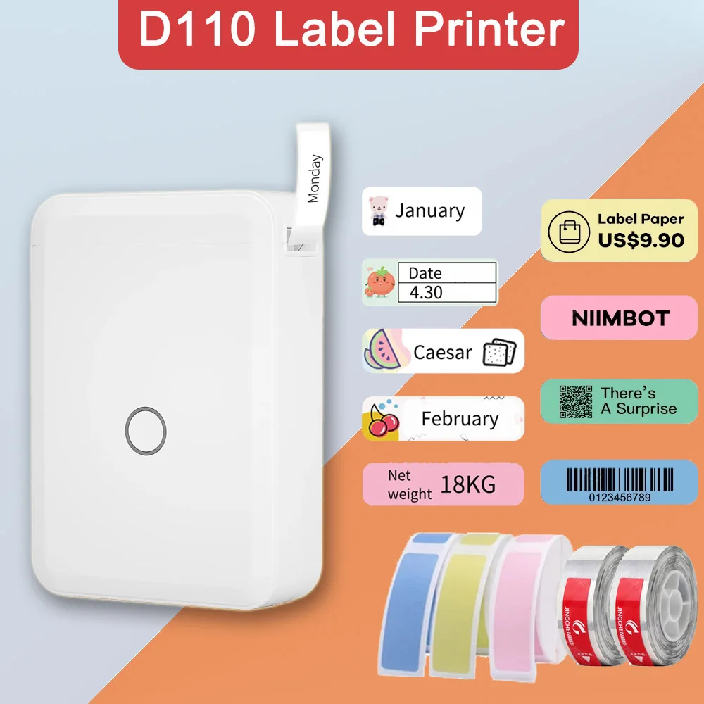 Niimbot D110 Label Maker Portable Pocket No Ink Thermal Label Printer for Mobile Phone Home Office Use Mini Print With Name D11
