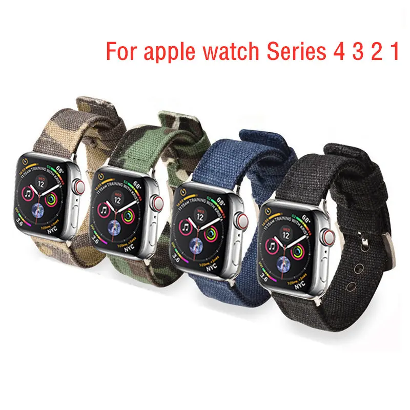 Ремешок нейлоновый спортивный для Apple Watch 4 Band 44 мм 40 Холщовый Камуфляжный браслет