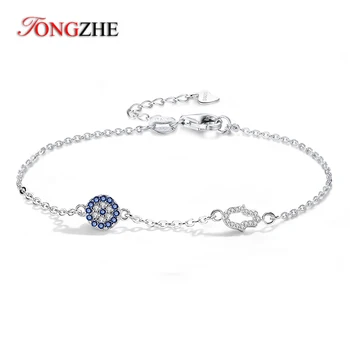 

TONGZHE 925 Sterling Silver Bracelet Women CZ Blue Evil Eye Bracelet Hamsa Turkish Lucky Bracelets For Women Jewelry