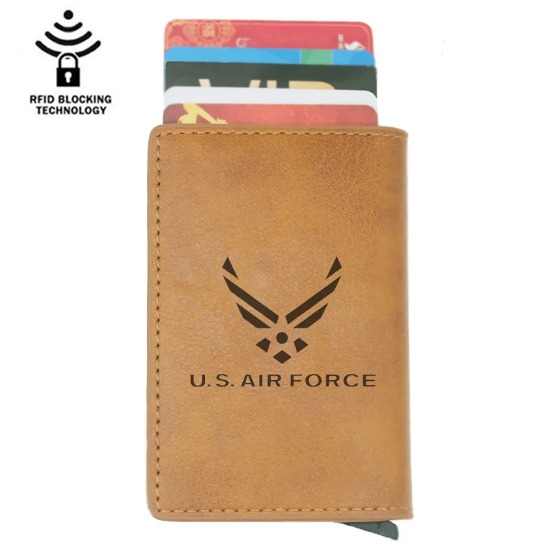 Классическая мода ВВС США Rfid держатель для карт мужские кошельки Коричневый винтажный короткий кожаный тонкий кошелек мини кошелек