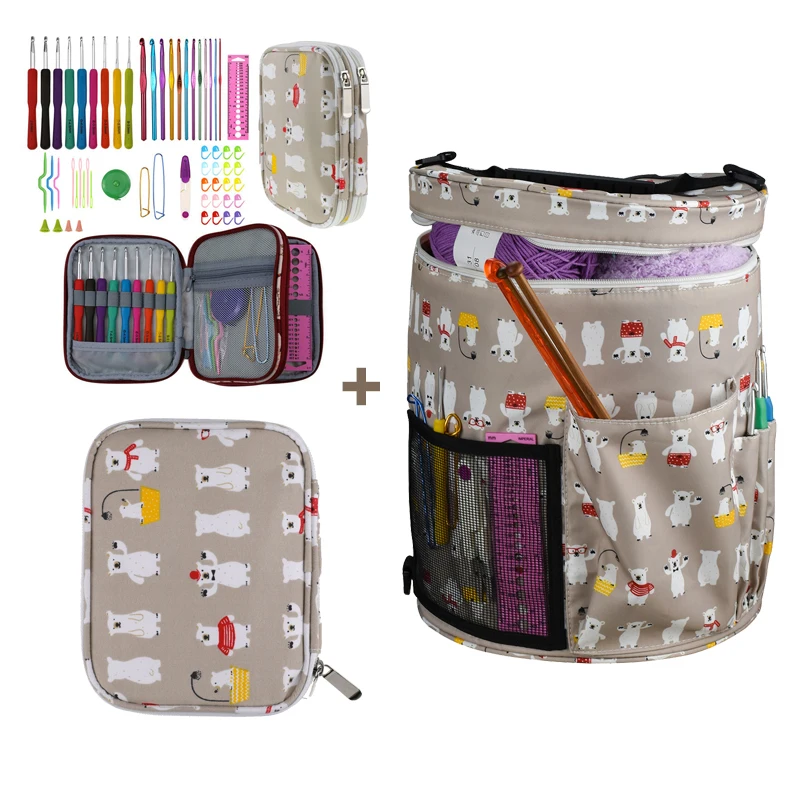 

Knitting Bag Yarn Storage Bag With Crochet Hooks Set DIY Weave Tools Knitting Needles Set Scissors Sewing Accessories Organizer