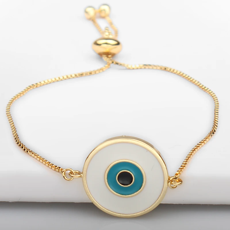 Круглый турецкий синий браслет с изображением сглаза золотая коробка цепочка
