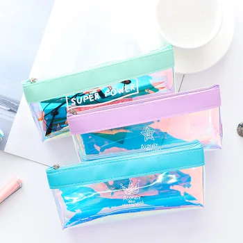 

Fashion Transparent Laser Pencil case for girls Cute school pen bag box stationery pouch Storage office school supplies escolar