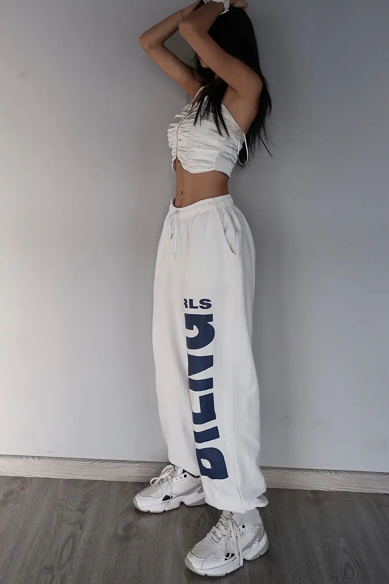 American retro letter print trousers women's 2021 new sports hip-hop trend casual pants dance jazz performance loose pants fashion clothing