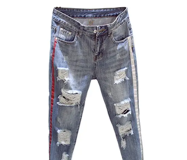 light blue Женские джинсы Рваные боковая полоса бойфренд горячие брюки на молнии модные синие сексуальные женские элегантные модные тренды джинсы - Цвет: light blue