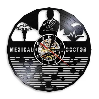 

Medical Doctor Hospital Cytology Art Wall Clock Registered Nurse Caduceus Logo Heartbeat Figure Nurse Office Vinyl Record Clock