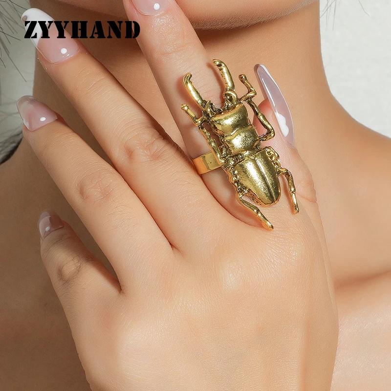 Alloy Golden Beetle Adjustable Ring Women Insect Hip Hop Lady Party Casual Free Size Jewelry | Украшения и аксессуары