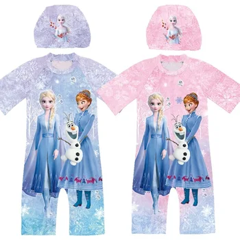 

Elza Swimsuit For Girl Jumpsuit Suit Summer Kid Elsa Anna Snow Queen Hat Romper 2pc Outfit Child Cartoon Bathing Swimwear Set