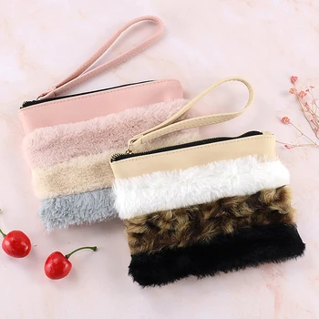 

Large Capacity Fur Cosmetic Bag Soft Plush Cosmetic Bag Travel Zipper Pouch Storage Organizer School Girls Storage Pen Case