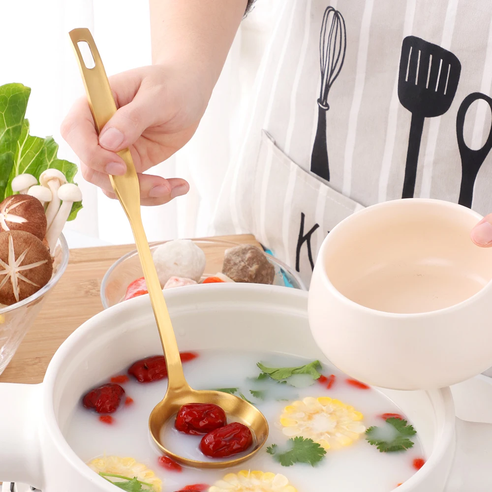 2Pcs/Set Gold Spoon Stainless Steel Soup Ladle Scoup Skimmer Long Handle Cooking Tool set Table Kitchen Accessories for Hot Pot kitchen utensils