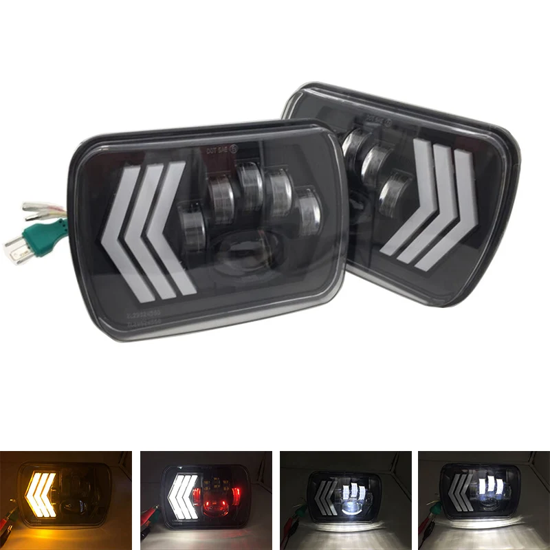 5x7 светодиодный фары квадратные 7x6 фары с белым и янтарным DRL поворотным сигналом для YJ Cherokee XJ Trucks H6054 H5054 H6054LL