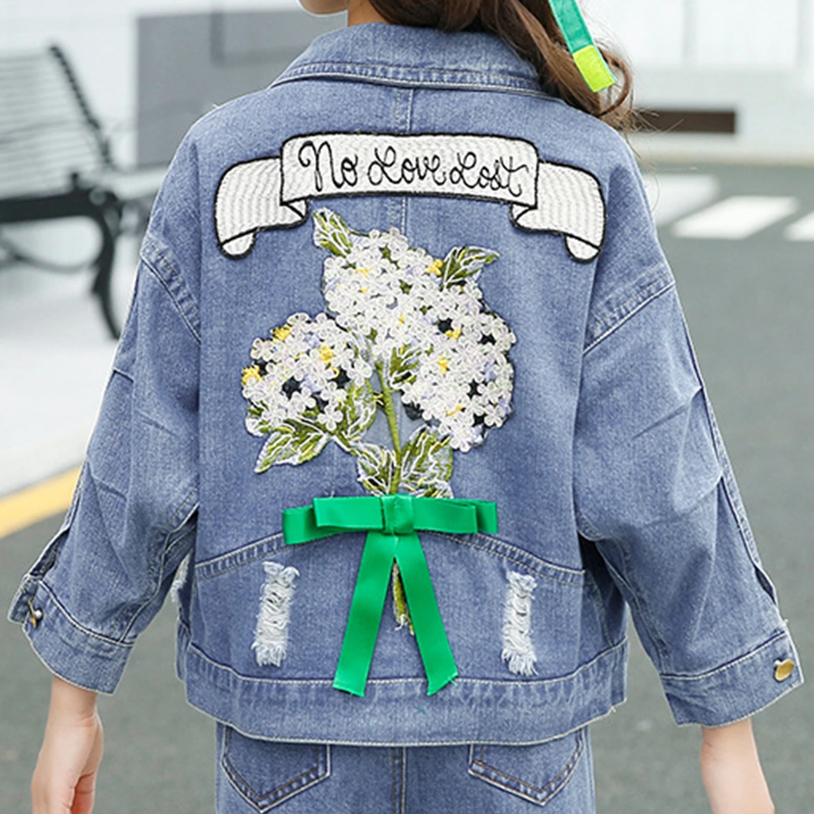 Abrigos vaqueros para niñas, moda de primavera y otoño, chaquetas para niños, chaqueta vaquera rasgada con bordado flores, ropa para niños| Chaquetas y abrigos| - AliExpress