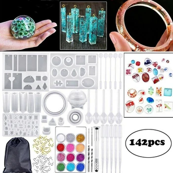 

142pcs PCS Silicone Resin Moulds for Jewellery Making with Bag, 10 Different Epoxy Resin Molds and All Tools