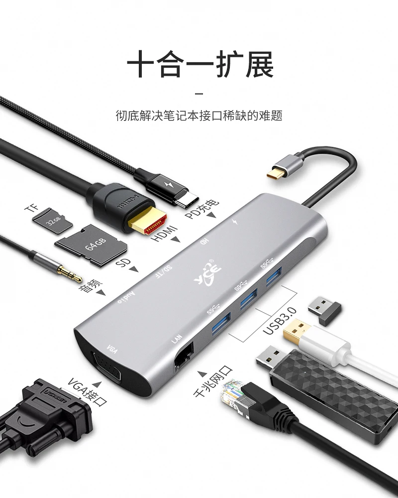 10 в 1 USB концентратор C концентратор для Мульти USB 3,0 HDMI адаптер док-станция для MacBook Pro Аксессуары USB-C Тип C 3,1 сплиттер 3 порта USB C концентратор