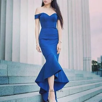 

Off Shoulder Prom Dresses 2019 Mermaid Dress For Women Lace Up Back High-Low Satin Formal Evening Gown For Party Robe De Soiree