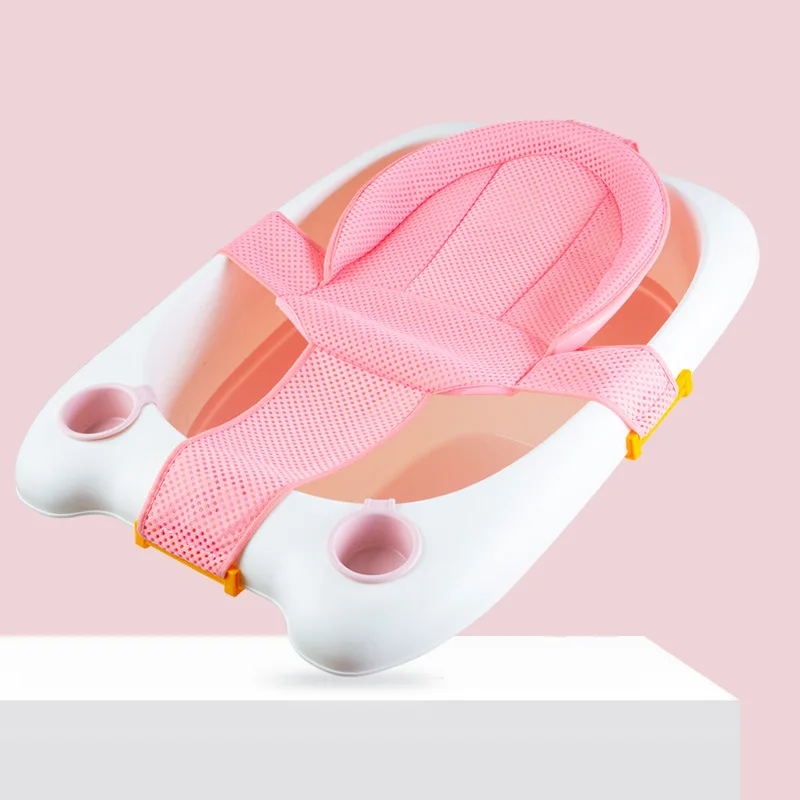 Pink with Bath net Детская складная ванна с подушкой, коврик, детское сиденье для ванны, детская складная ванна для новорожденных, Детская ванна для ванной, шезлонг, ванна для душа - Цвет: Pink with Bath net