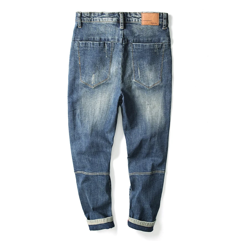 Men Jeans Harem Pants Stretch Retro Blue Loose Fit Patchwork Streetwear Trousers Casual Denim Pants Hip Hop Vintage