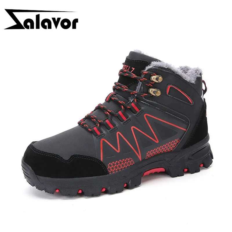 

ZALAVOR Plus Size 39-46 Men Ankle Boots Winter Add Plush Outdoor Hiking Shoes Men Casual Lace Up Thicken Fur Warm Cotton Shoes
