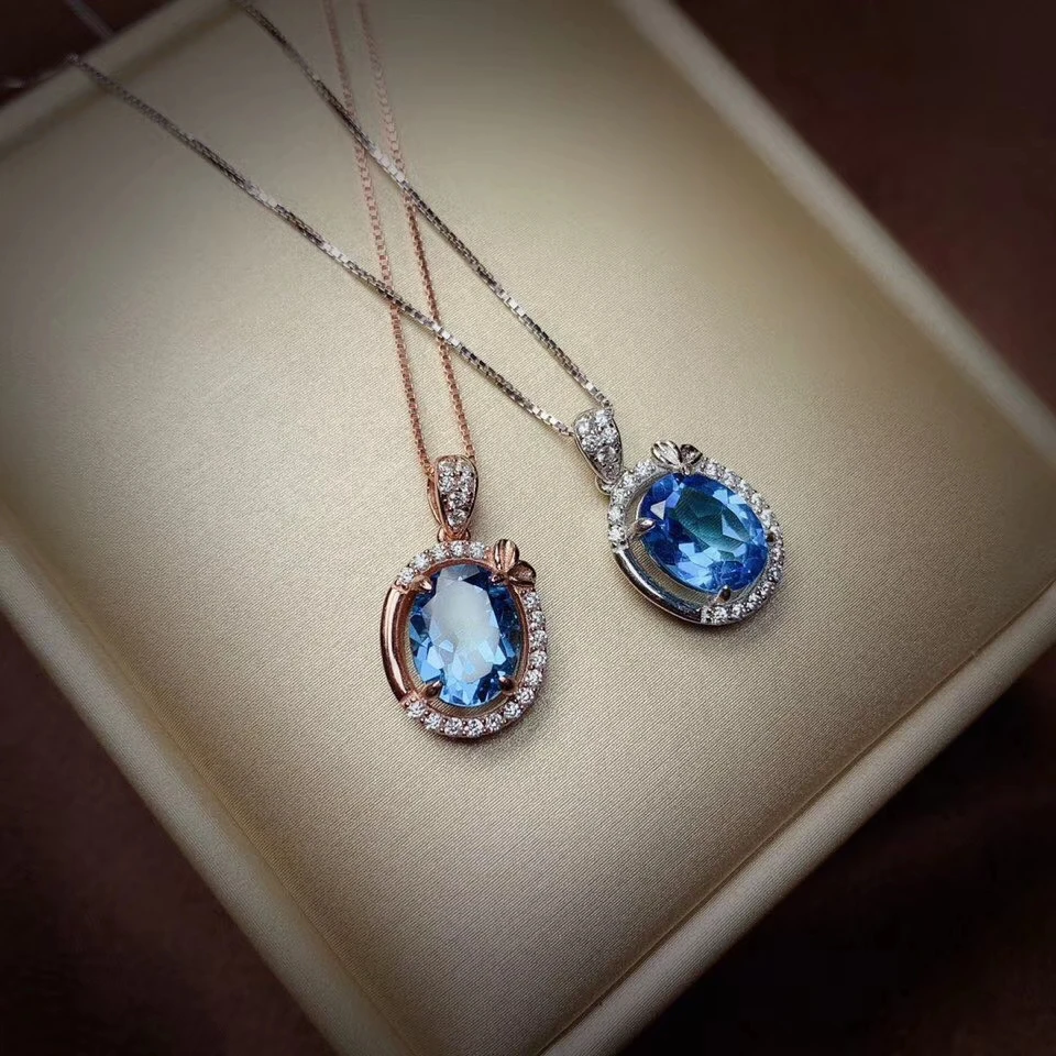 Кольцо и ожерелье с классическим океаническим голубым топазом, ювелирный набор из серебра 925 пробы, чистый голубой цвет, натуральный драгоценный камень, подарок для пары
