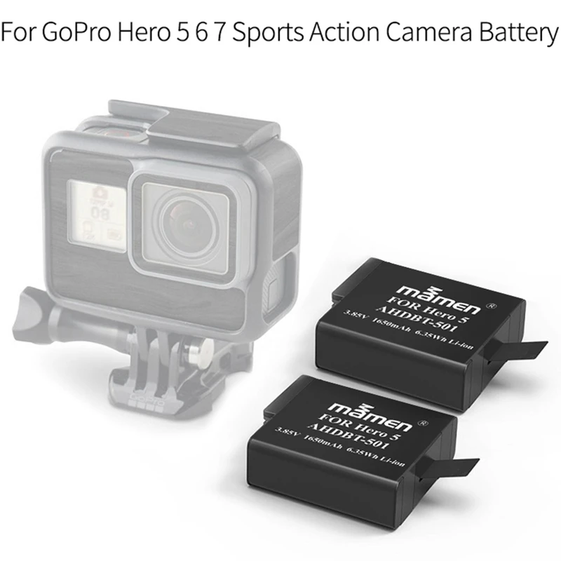 Батарея для спортивной камеры Mamen Gopro AHDBT 501 1650 мАч+ двойное зарядное устройство type-C для GoPro Hero 5 6 7 черный аккумулятор для спортивной экшн-камеры