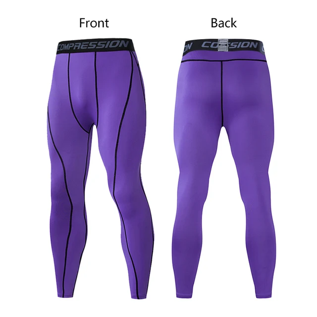 Men's Lycra Compression Pants Cycling Running Basketball Soccer Elasticity Sweatpants Fitness Tights Legging Trousers Rash Guard 1607-Purple