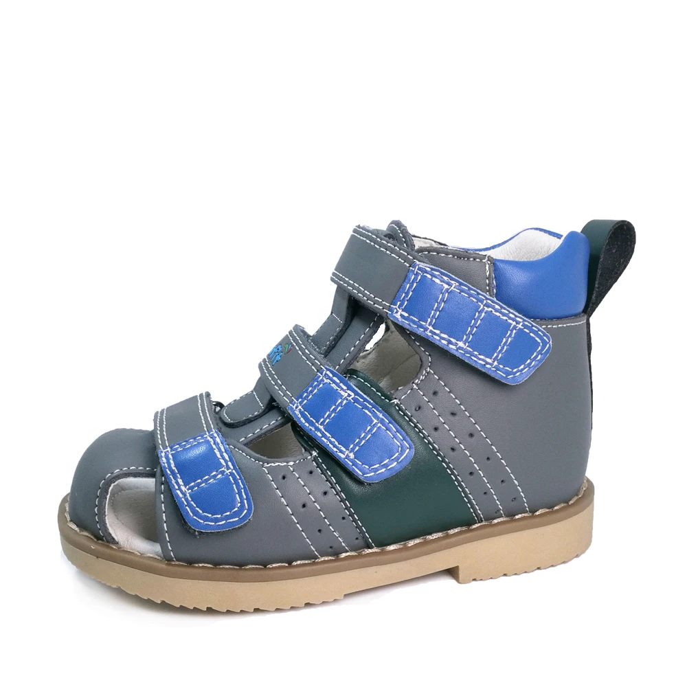 Ortoluckland New Boys Orthopedic Genuine Leather Shoes Closed Toe Toddler baby Sandals Shoes With Arch Support Skin Sole - Цвет: GREY