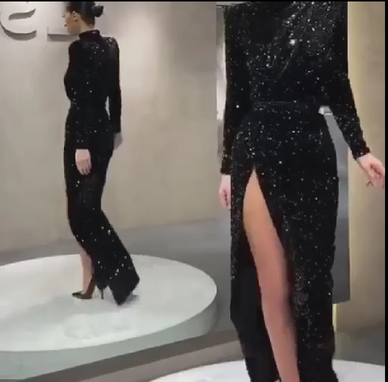 Новое поступление черное кружевное вечернее платье с длинным рукавом es Robe de soiree мусульманское вечернее платье вечерние abiye ever pretty