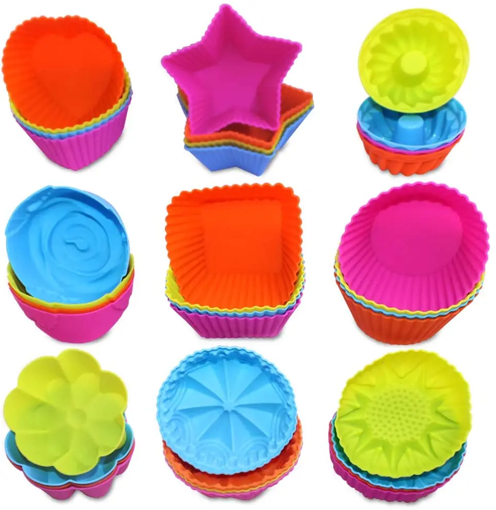 

2020 Hot 36 Pcs Silicone Cupcake Baking Cups Reusable Mini Cake cookie Liners Mold Nonstick Muffin Donut Pan 9 Shapes