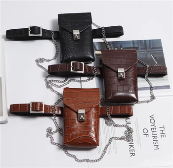 

New 2020 women fashion phone bag belt PU animal skin black belts designer dress blazer waistband brown coffee